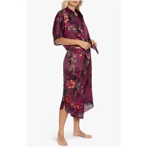 Burgundy Floral Satin PJ lounge wear Set Women Size Medium